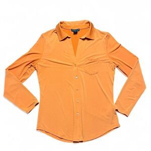 Sincerely Jules Women's Slinky Soft Orange Buttoned Blouse